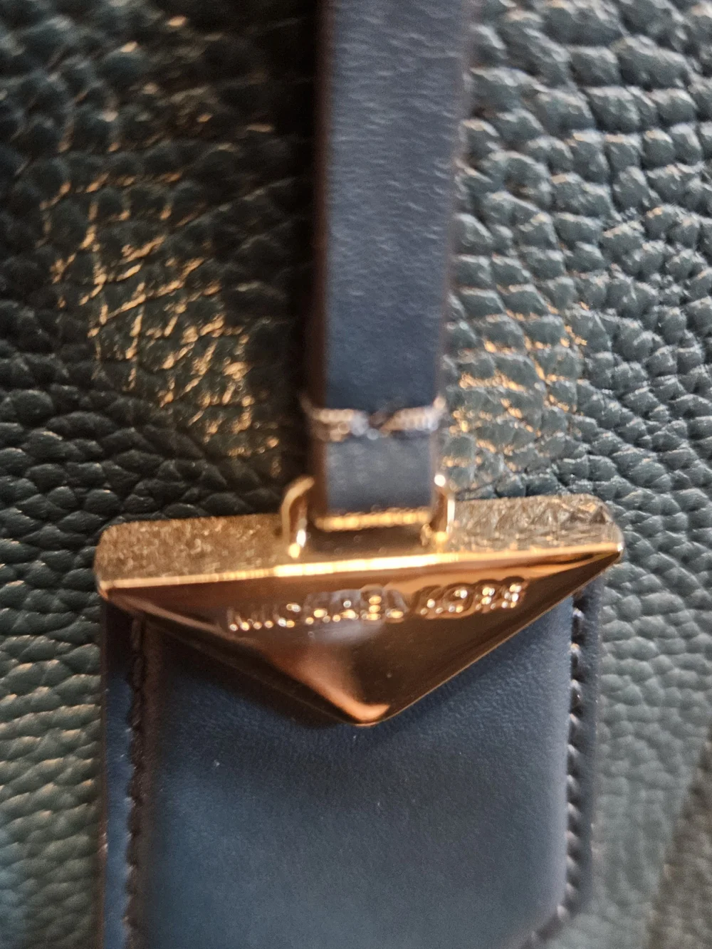 Michael Kors Dark Teal Blue Pebbled Leather Tote with Wristlet