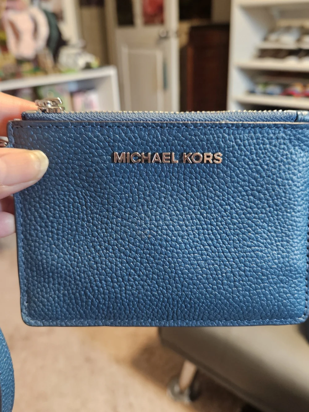 Michael Kors Dark Teal Blue Pebbled Leather Tote with Wristlet
