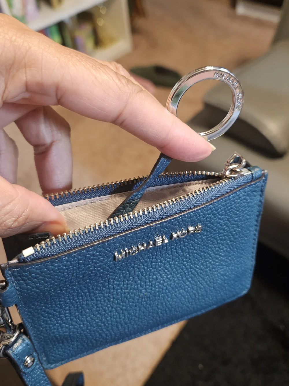 Michael Kors Dark Teal Blue Pebbled Leather Tote with Wristlet