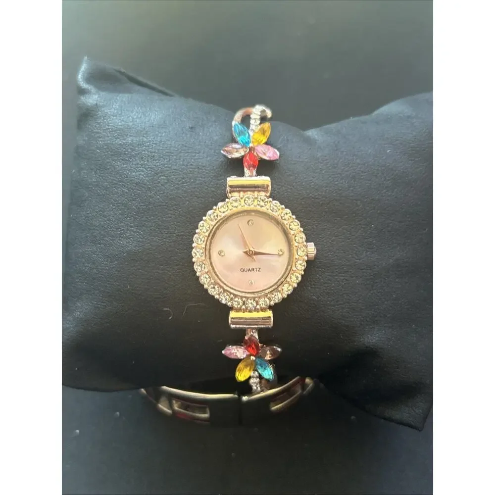 Women’s Rose Gold Tone Multicolored Stones Women’s Quartz Watch
