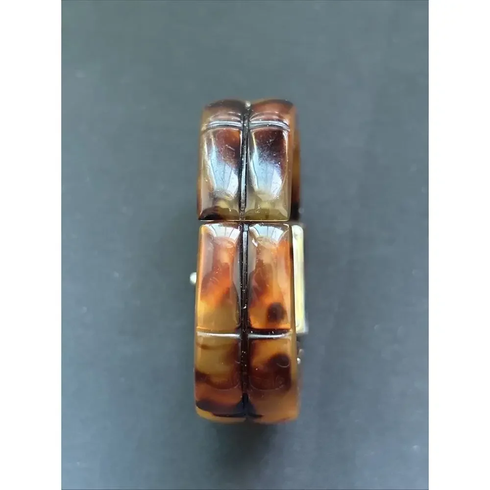 Pearlized Dial Faux Tortoise Shell Band Women’s Cuff Watch