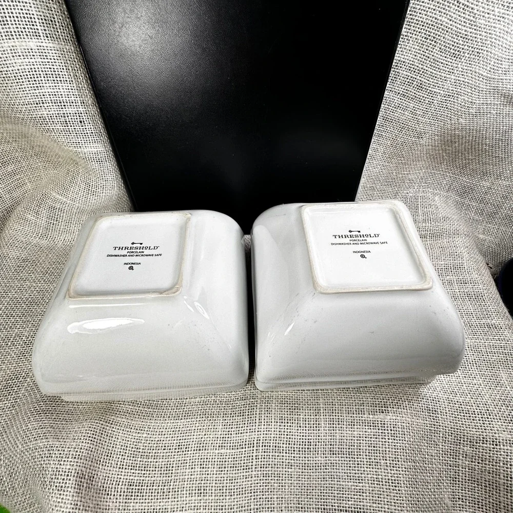Target Home Threshold White Square Porcelain Cereal Soup Bowls Set of 4 6.25in