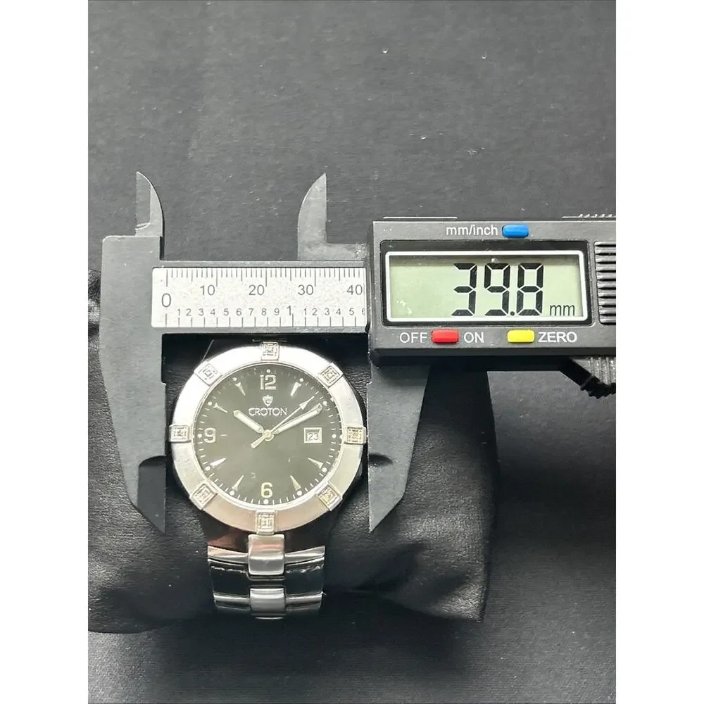 Croton Black And Silver Diamond Accented Bezel Men’s Swiss Quartz Watch