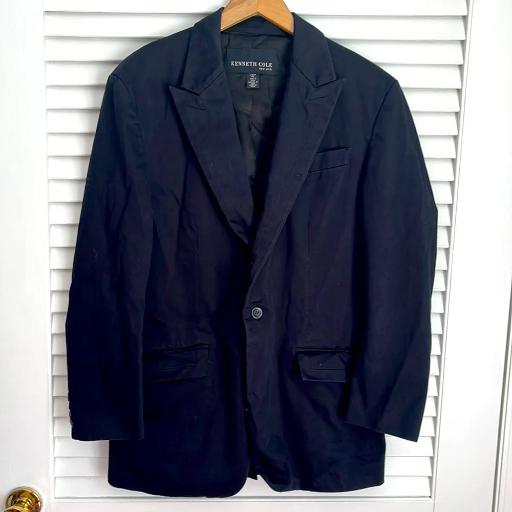Kenneth Cole New York Cotton Single Button Blazer Jacket in Blue Black