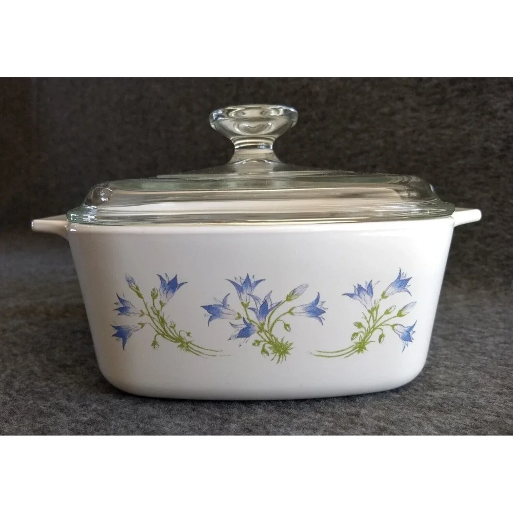 Corning Ware Blue Dusk Floral Casserole Dish A-1.5L Tab Handle Pyrex Lid Vtg USA