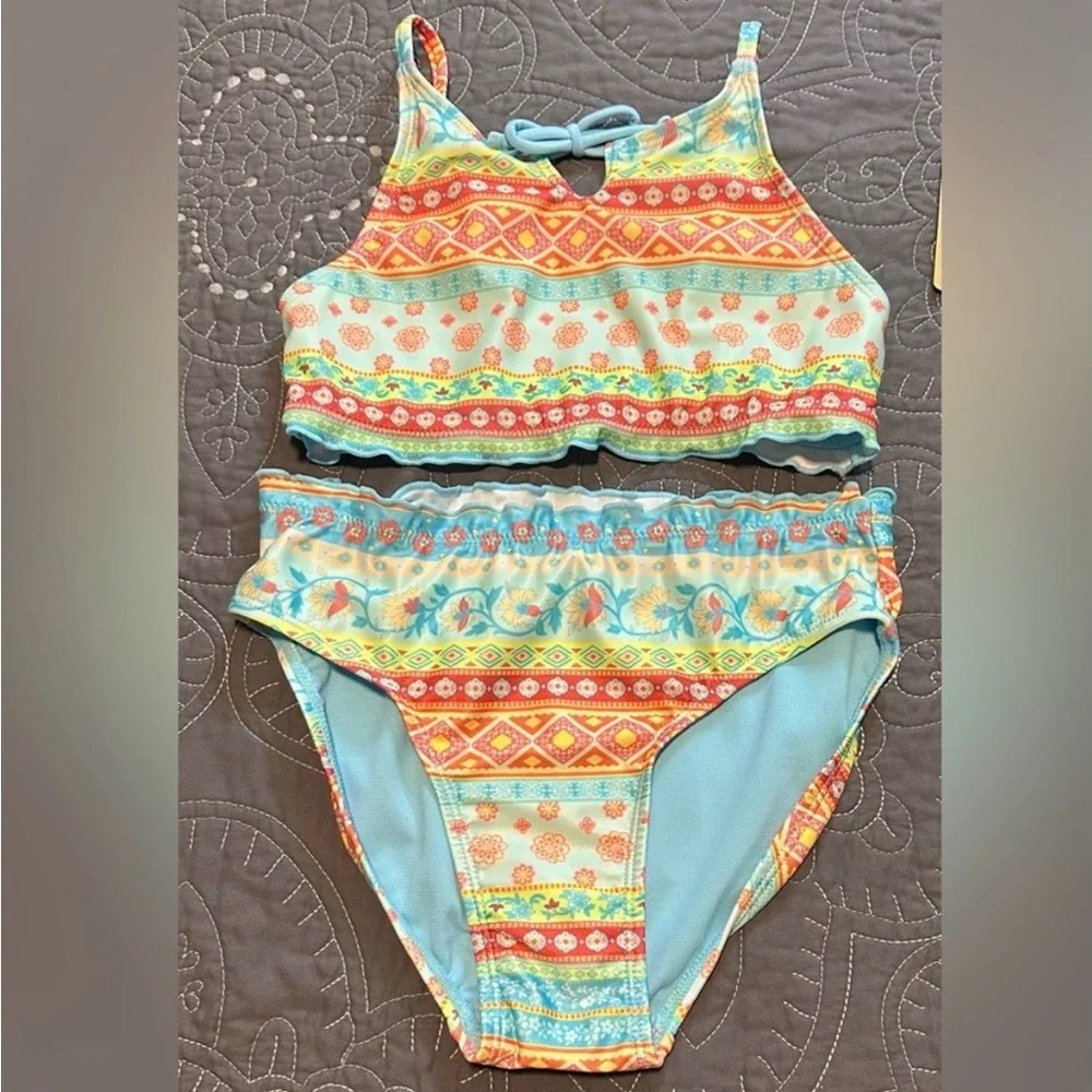 Thereabouts Girls Floral Stripe 2 Piece Bikini Set NWT Size XXS 4/5