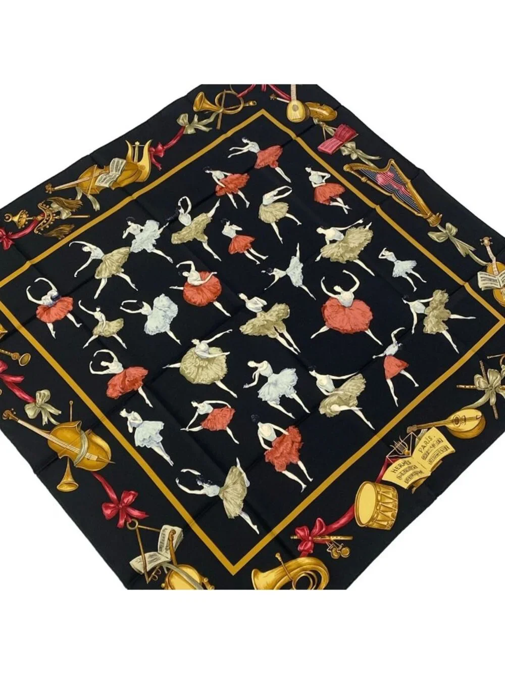 Hermes Scarf Carre 90 Black Brown Multi Ballerina