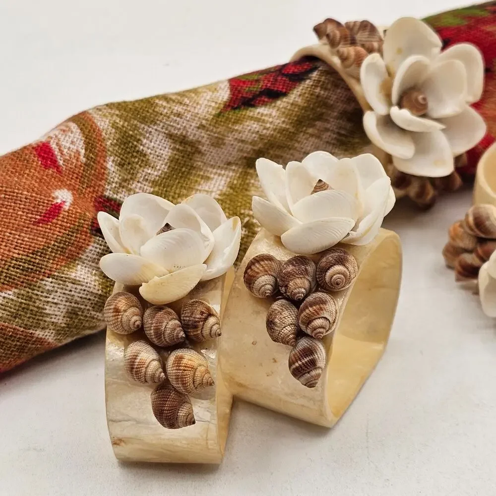 Vintage Capiz Shell Flower Napkin Rings Set of 6