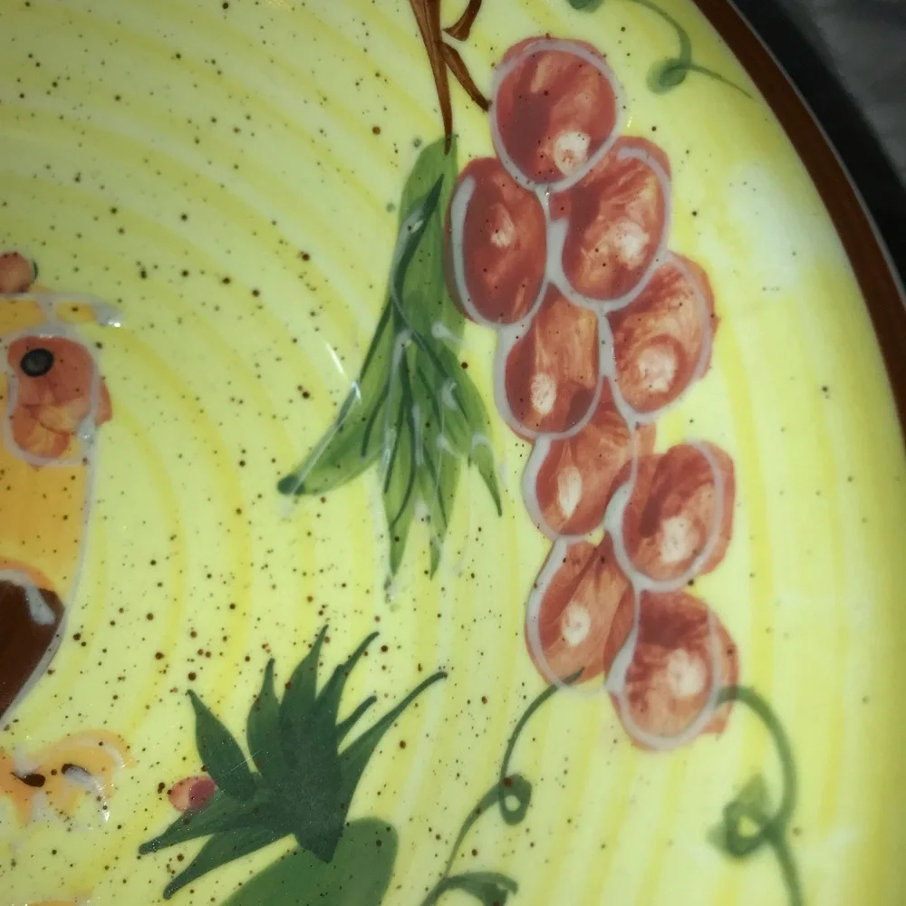 Hand Painted Tuscan Rooster Serving Bowl Chicken Farmhouse Decor 8.5” Yellow