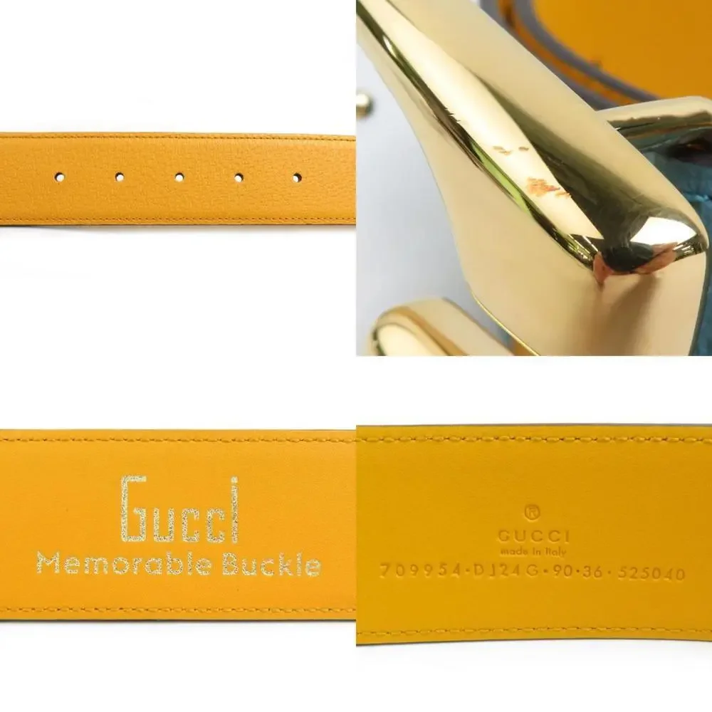 Gucci Blue Leather Belt with Gold G Buckle