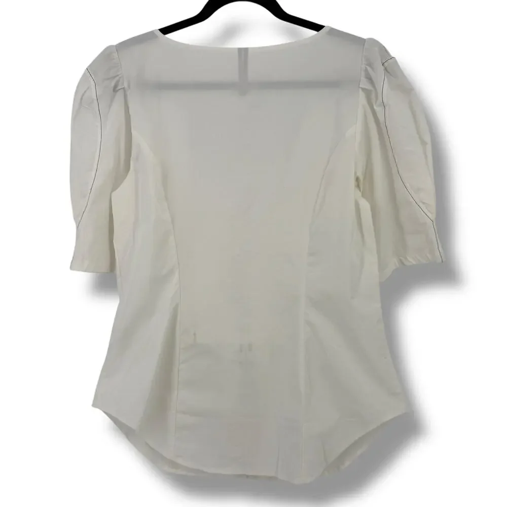 Anthropologie Corset Style Hook & Eye Closure Puff Sleeve Blouse Womens Sz Large