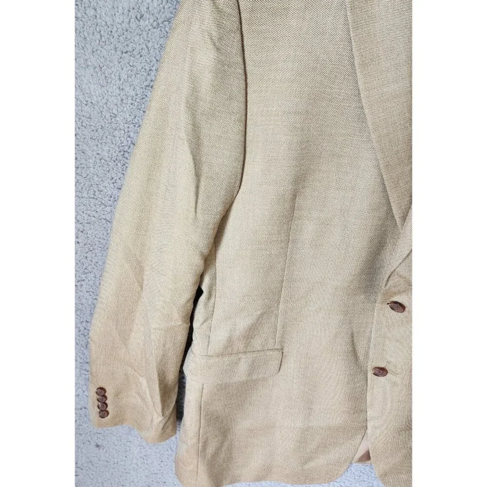 Lauren Ralph Lauren Beige 2‎ Button Blazer Suit Jacket Size 46 L Silk Wool Blend
