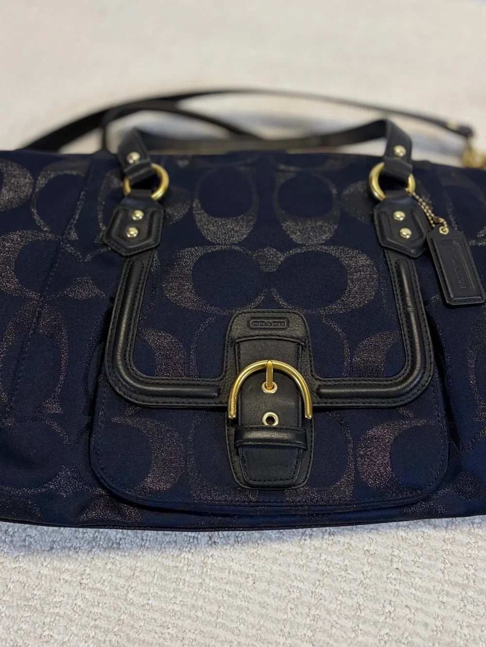 Coach NWT F26243 Signature Metallic Midnight Large Satchel Bag