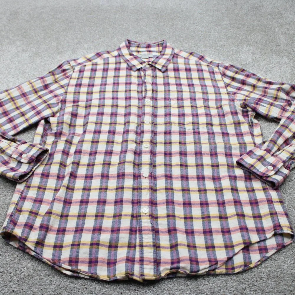 J. Crew Cotton/Linen Blend Shirt Mens‎ Large Pink/Purple/Yellow/White L/S Button