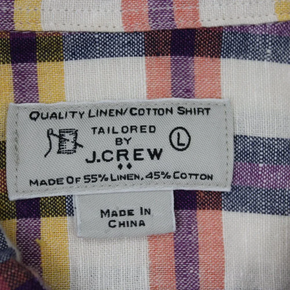 J. Crew Cotton/Linen Blend Shirt Mens‎ Large Pink/Purple/Yellow/White L/S Button