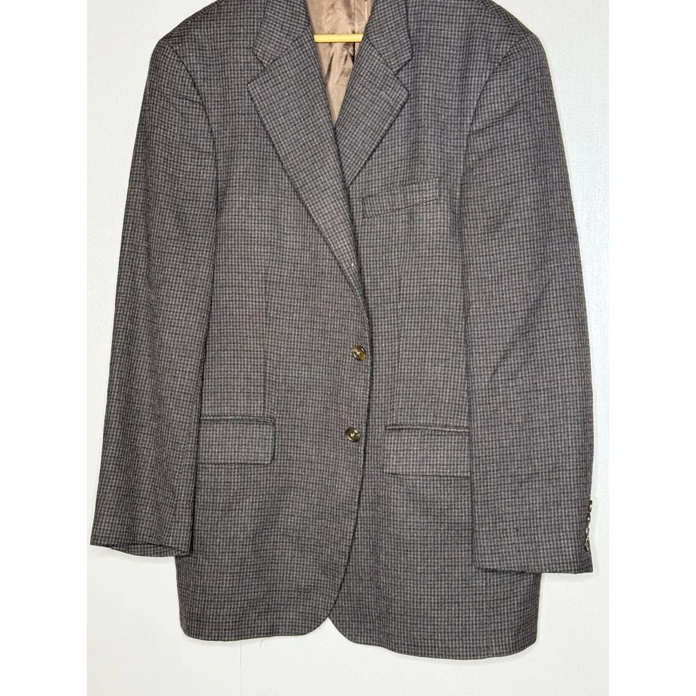 Ralph Lauren Mens Pure New Wool Houndstooth Blazer‎ Sport Coat Brown Grey 42R