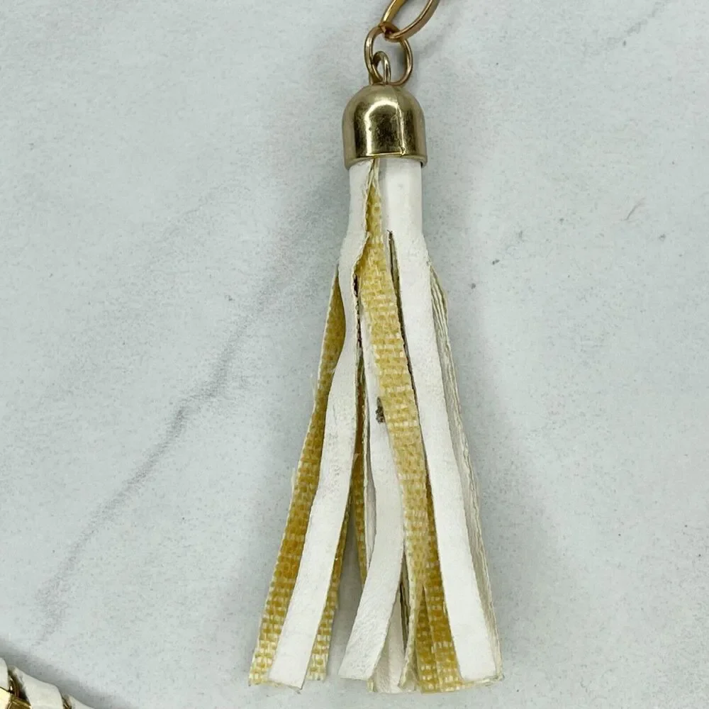 Gold White Faux Leather Woven Chain Link Belt - Size M/L - 32