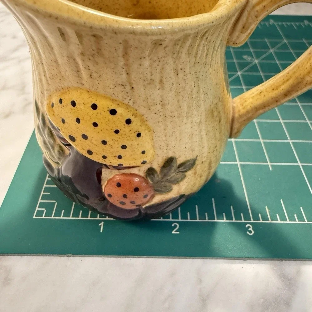 1970s Mushroom Painted Yellow Ceramic Mini Pitcher Creamer 3