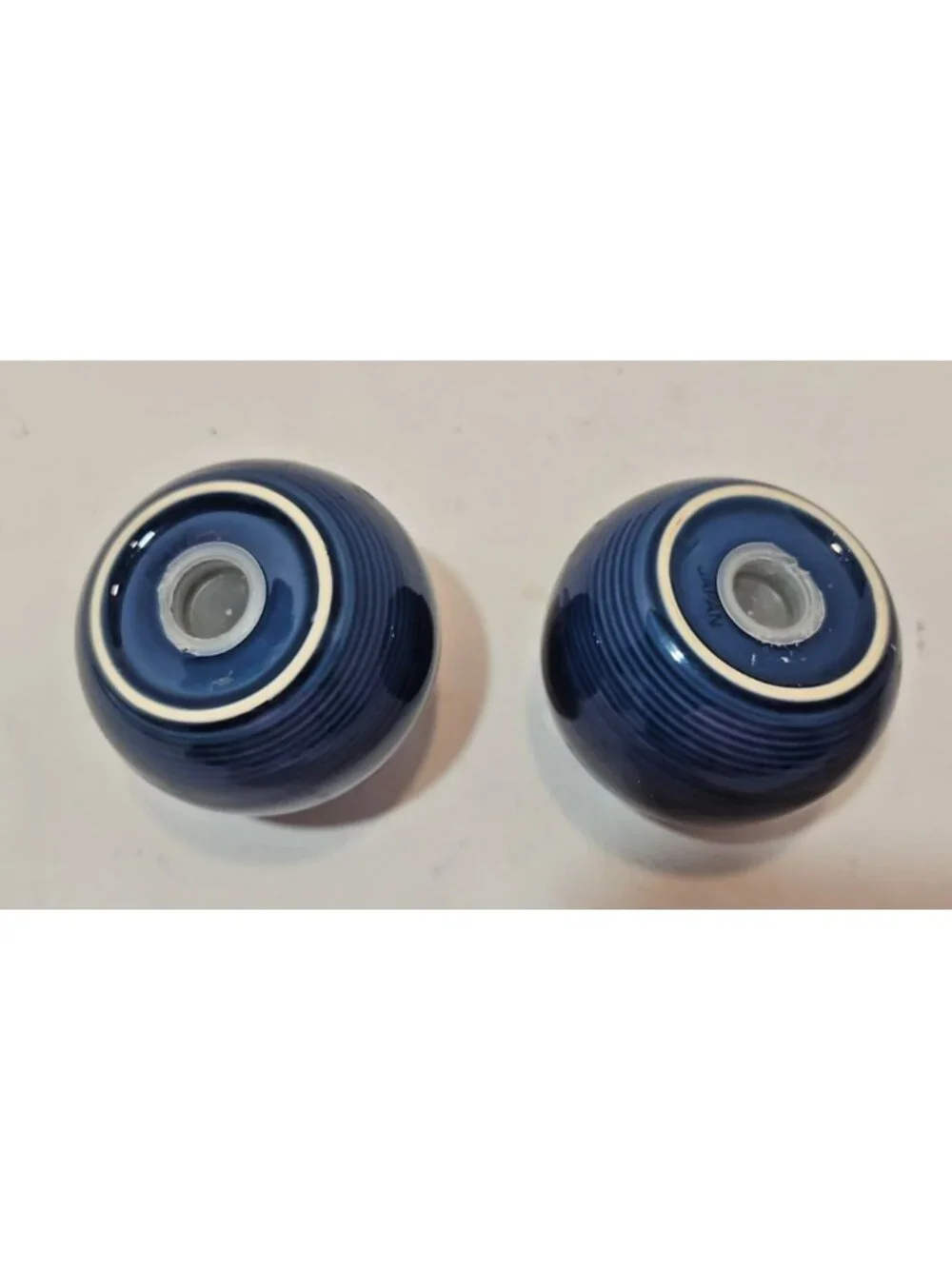 Vintage Nancy Calhoun Sapphire Blue Round Ball Stoneware  Salt & Pepper Shakers