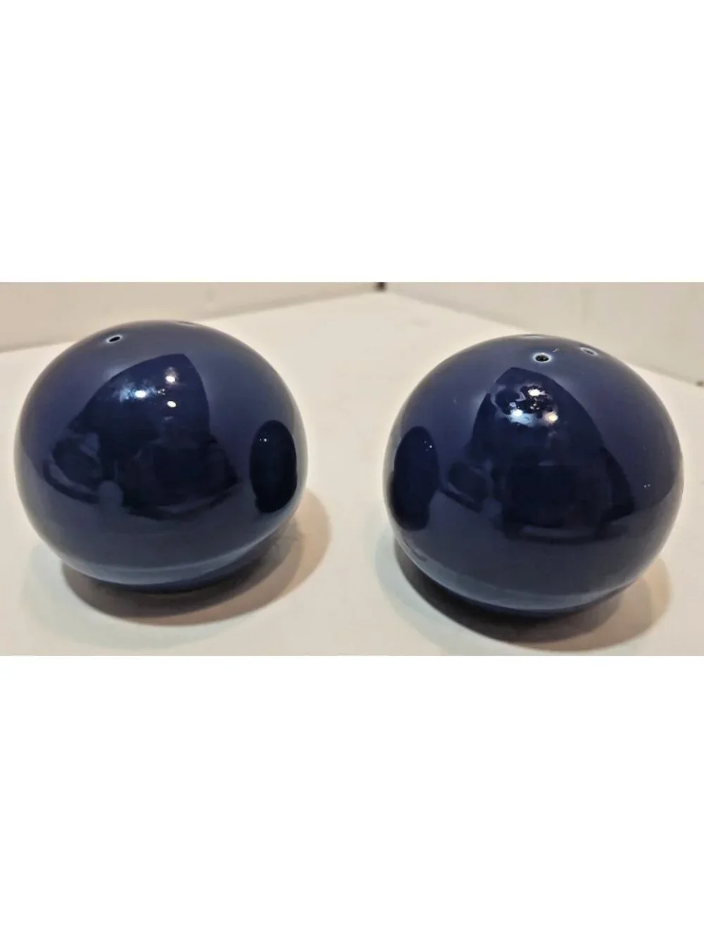 Vintage Nancy Calhoun Sapphire Blue Round Ball Stoneware  Salt & Pepper Shakers