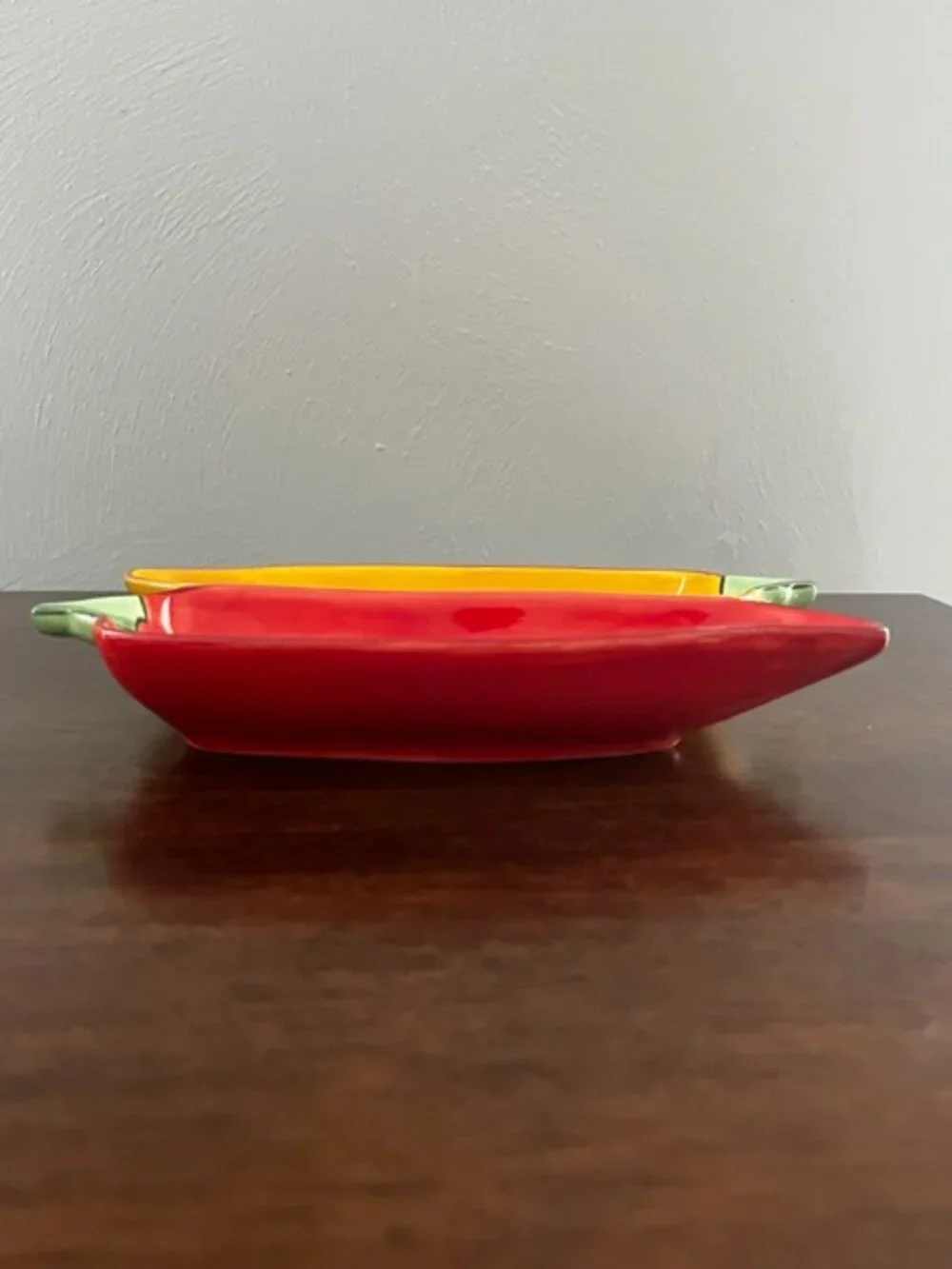 Ceramic Pepper Divided Serving Dish Red Yellow California Whimsical