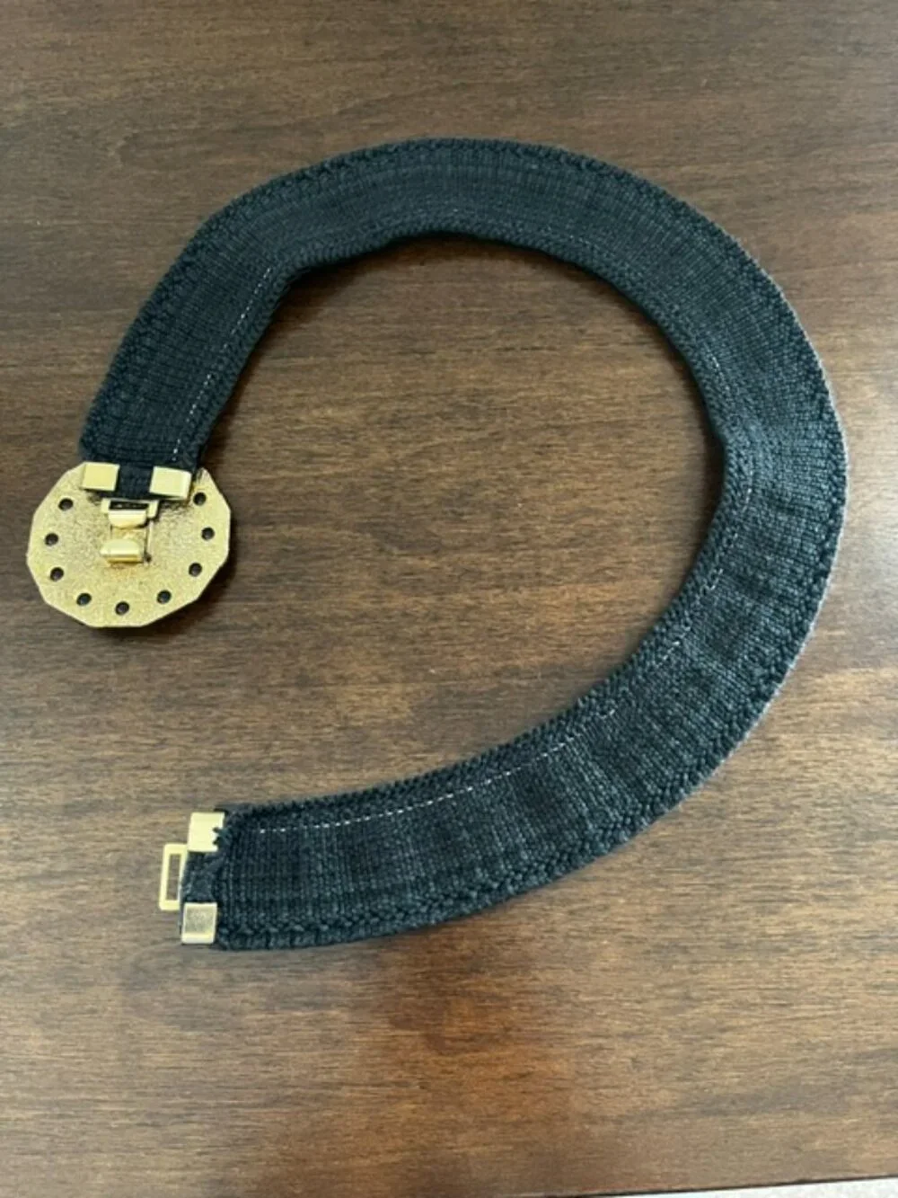 Stretch Statement Belt Black Scale Wide Gold Tone Medallion Buckle