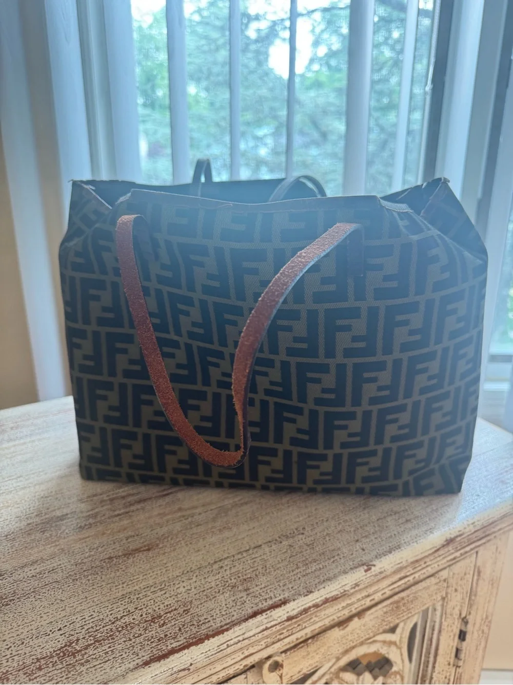 Fendi Black and Brown FF Logo Tote
