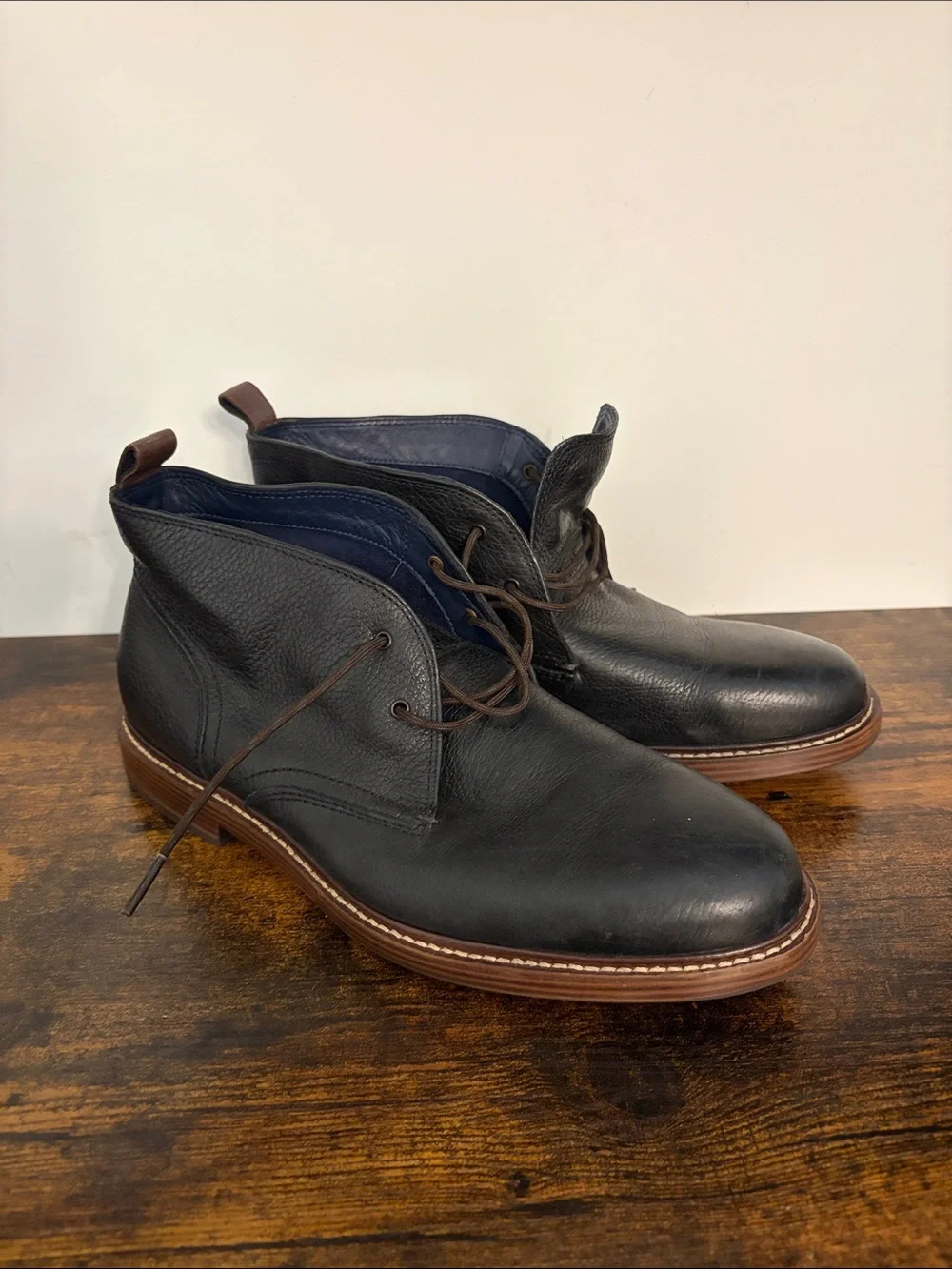 Cole Haan Black Leather Chukka Boots with Brown Sole Trim