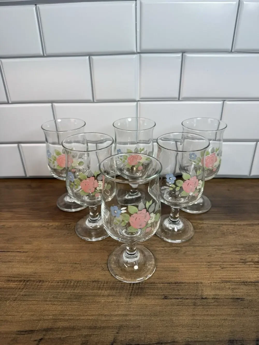 Vintage Pfaltzgraff Tea Rose Goblets by Libbey Set Of 6