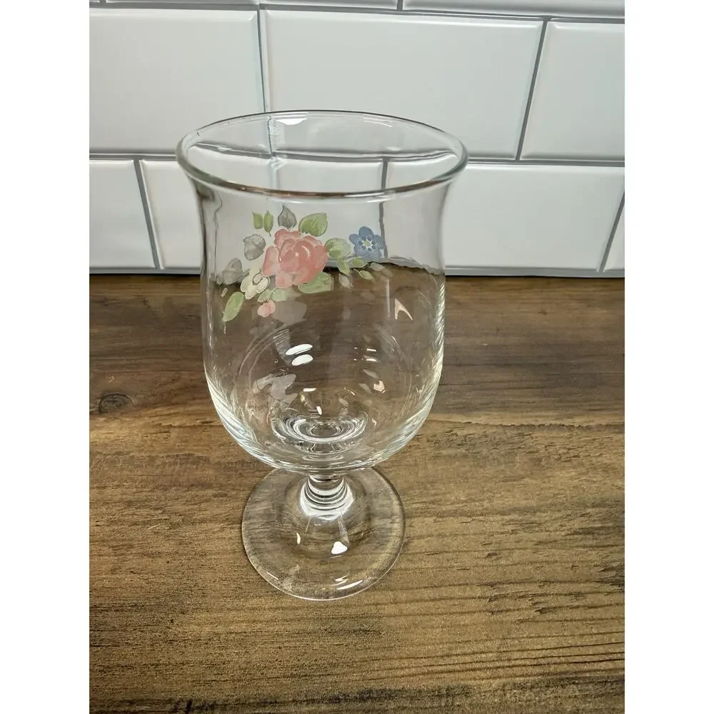 Vintage Pfaltzgraff Tea Rose Goblets by Libbey Set Of 6