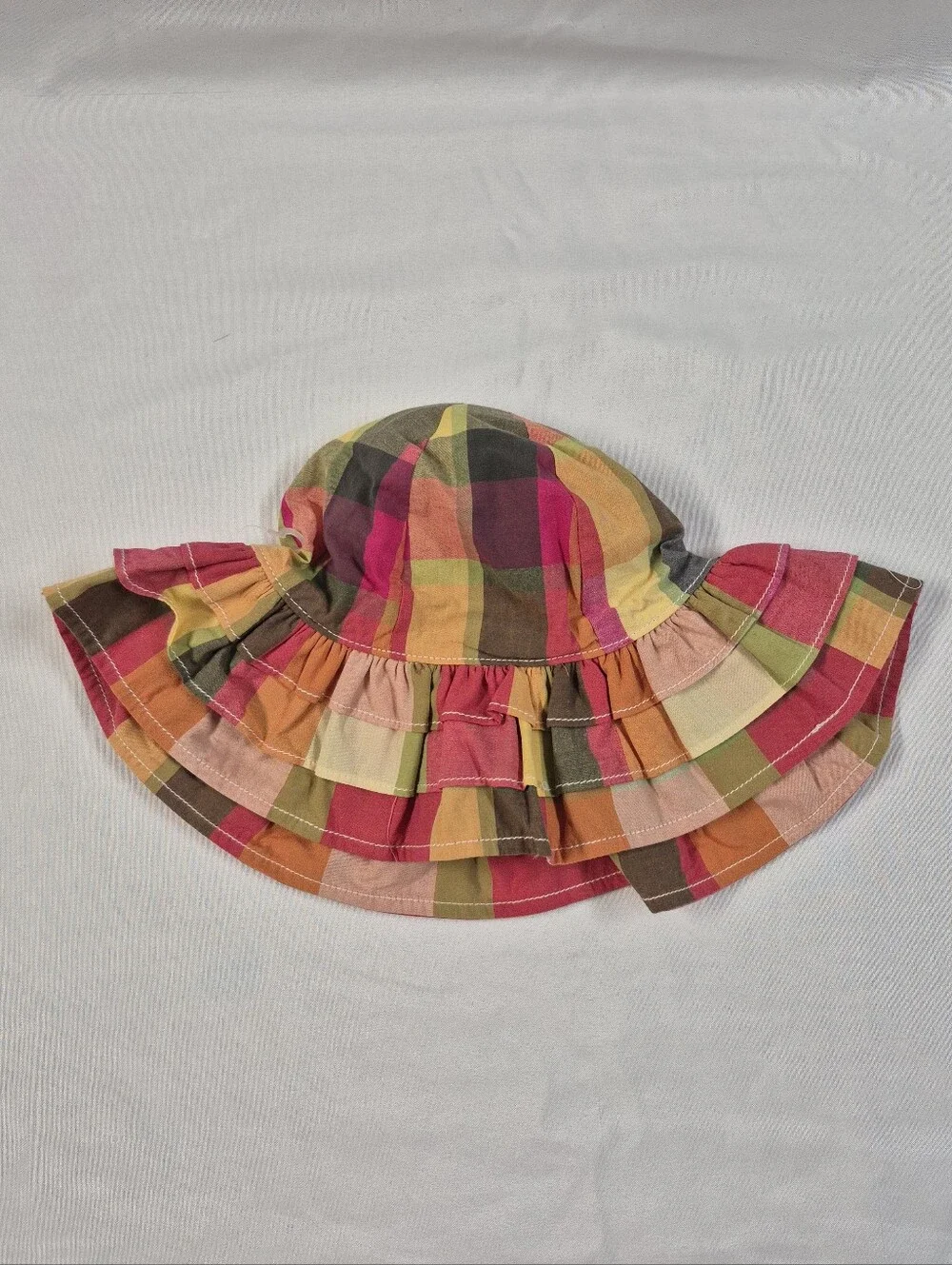 Gymboree Toddler Girls Plaid Ruffle Sun Hat Multicolor Beach Bucket Hat 2T-3T