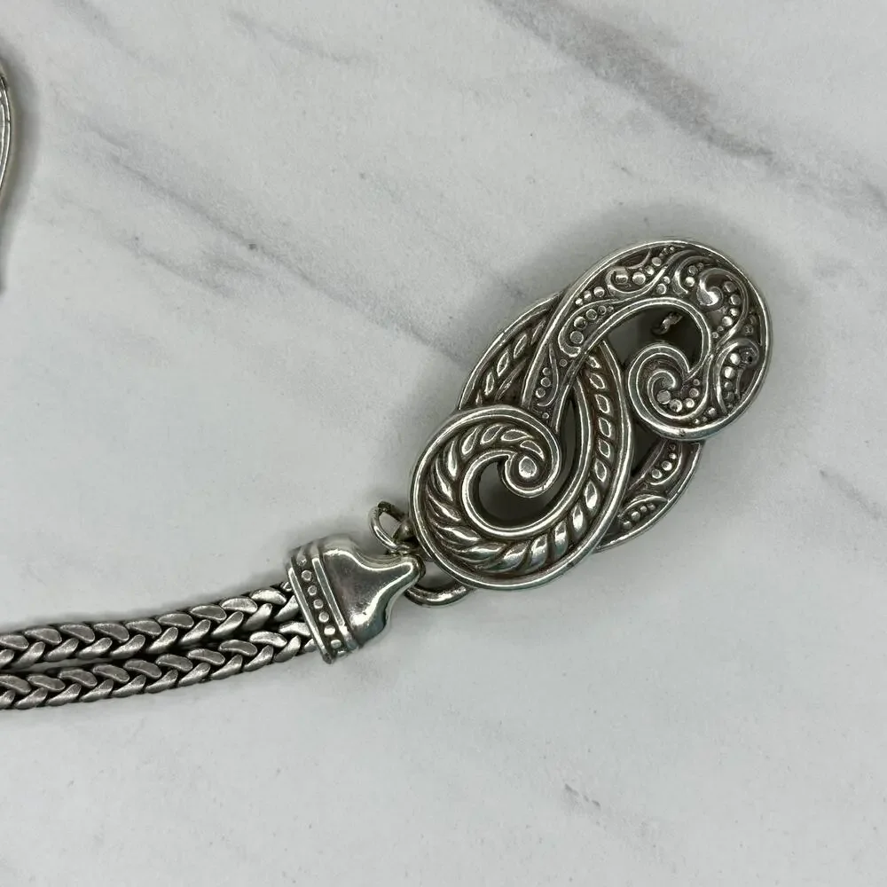 Brighton Silver Tone Braided Chain Belt Heart Charm Medium (M) ✨