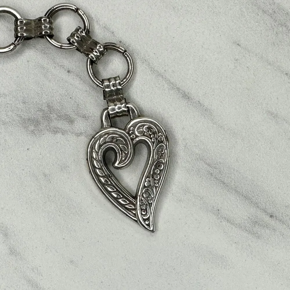 Brighton Silver Tone Braided Chain Belt Heart Charm Medium (M) ✨