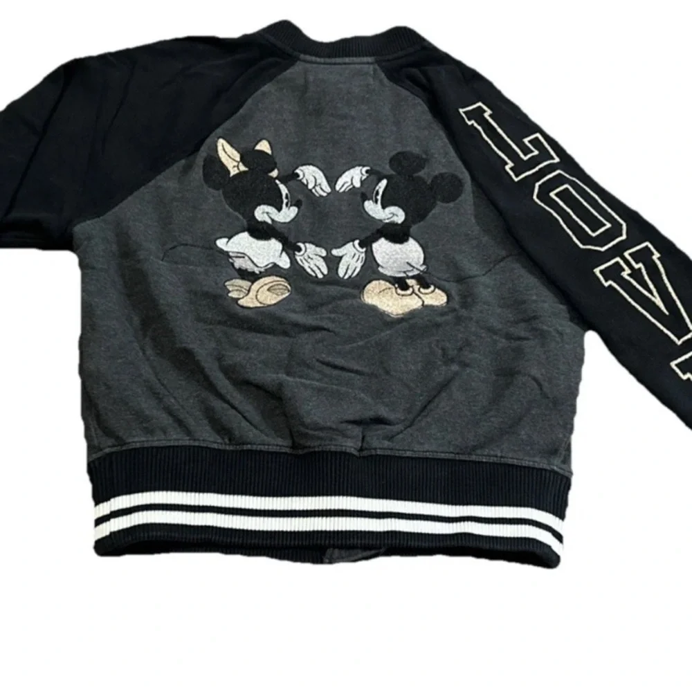 Gap x Disney Mickey Letterman Jacket Black Embroidered Love Spellout Girls Small