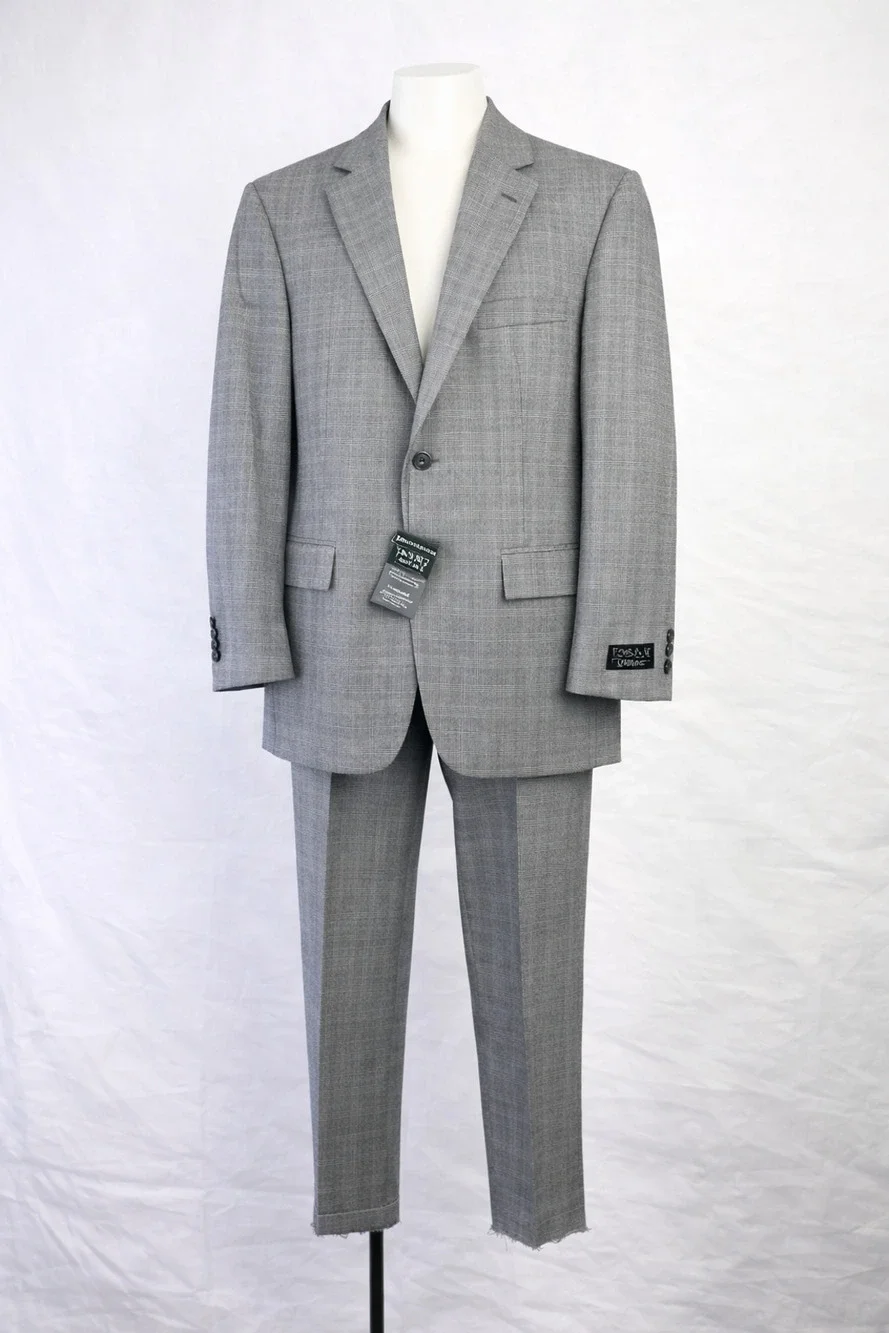 Jos A Bank 100% Wool Suit Gray Glen Plaid Classic 42L 38xUnfinished $585Retail