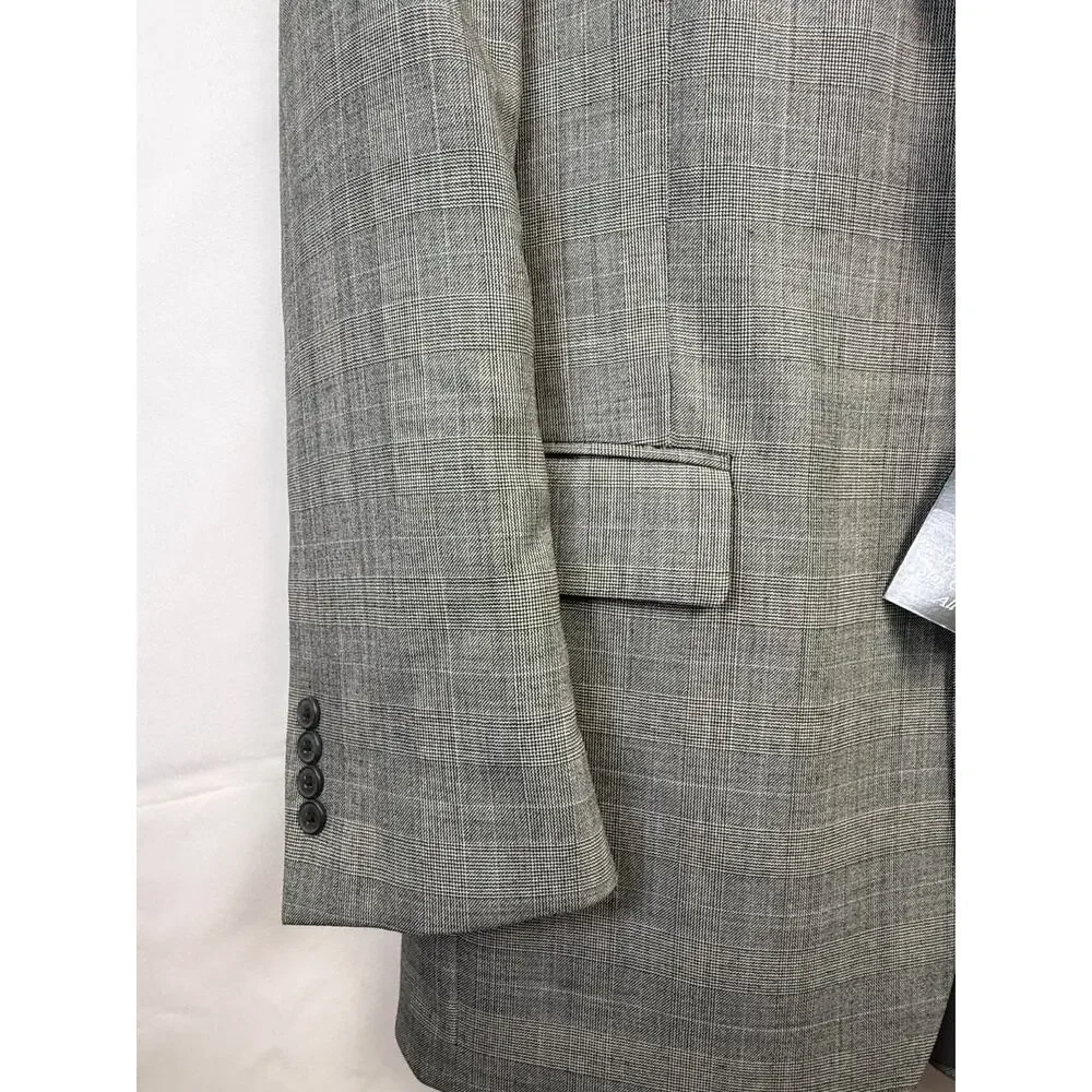Jos A Bank 100% Wool Suit Gray Glen Plaid Classic 42L 38xUnfinished $585Retail