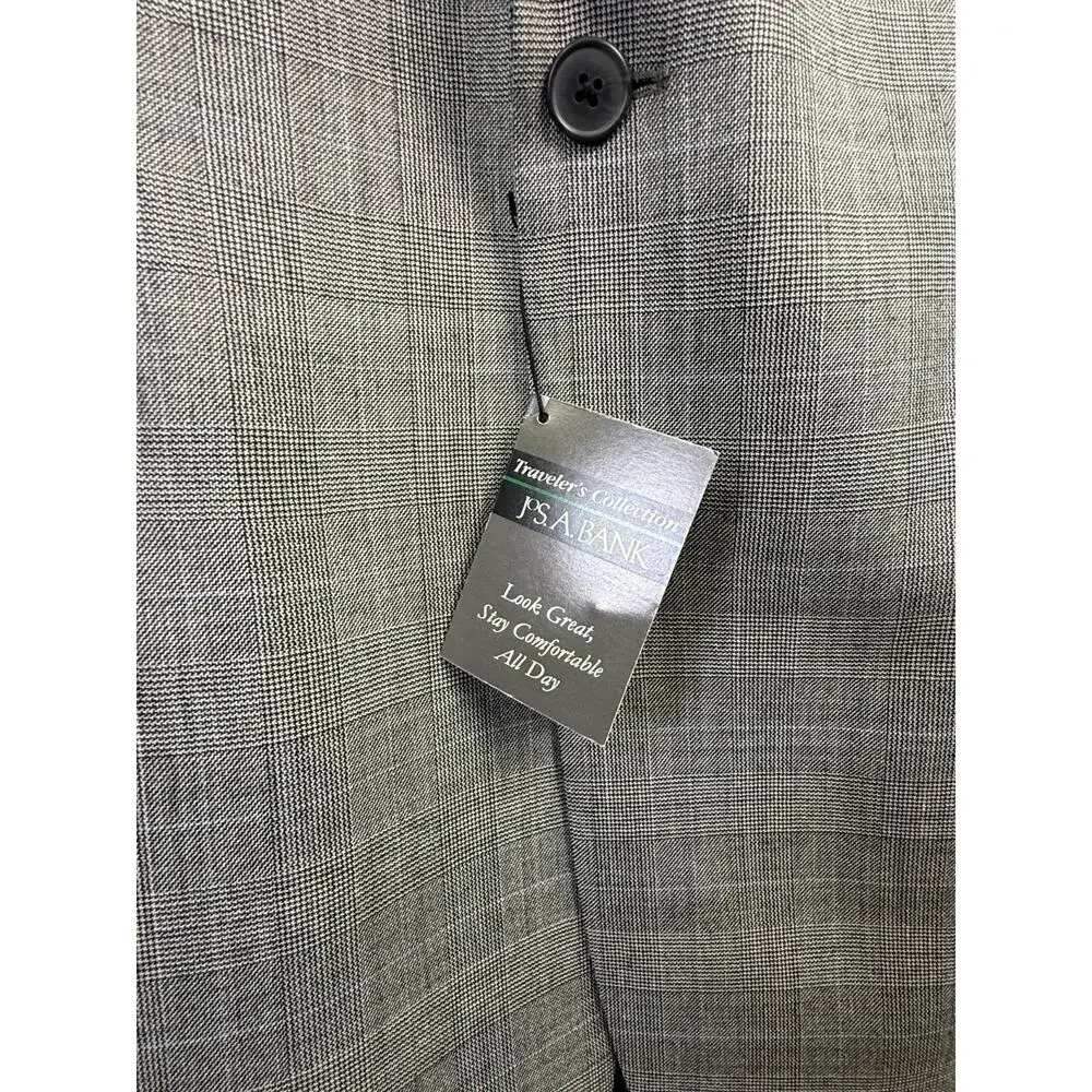 Jos A Bank 100% Wool Suit Gray Glen Plaid Classic 42L 38xUnfinished $585Retail