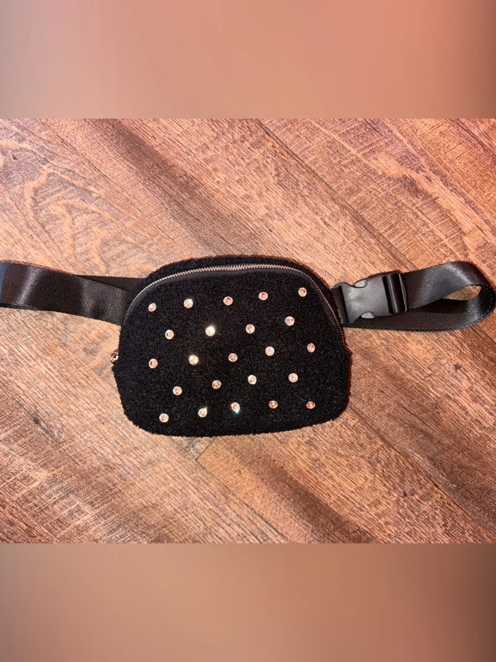 Black Crystal-Embellished Belt Bag