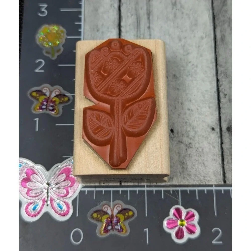 Azadi Earles Stitched Flower Country D418 Rubber Stamp Wood #L45