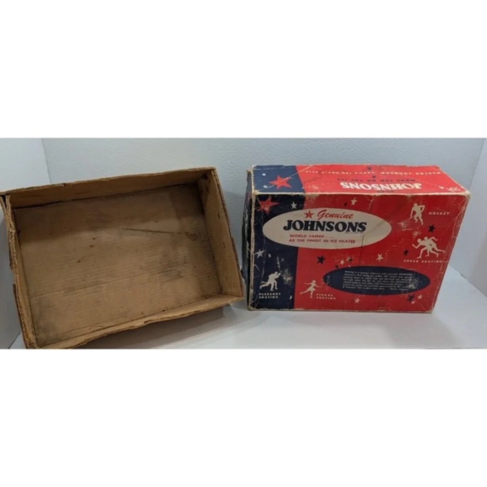 Vintage Johnsons Duro Hockey Ice Skates – Size 10 – Original‎ Box – 1953