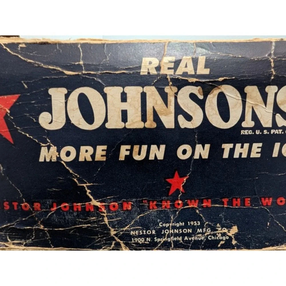 Vintage Johnsons Duro Hockey Ice Skates – Size 10 – Original‎ Box – 1953