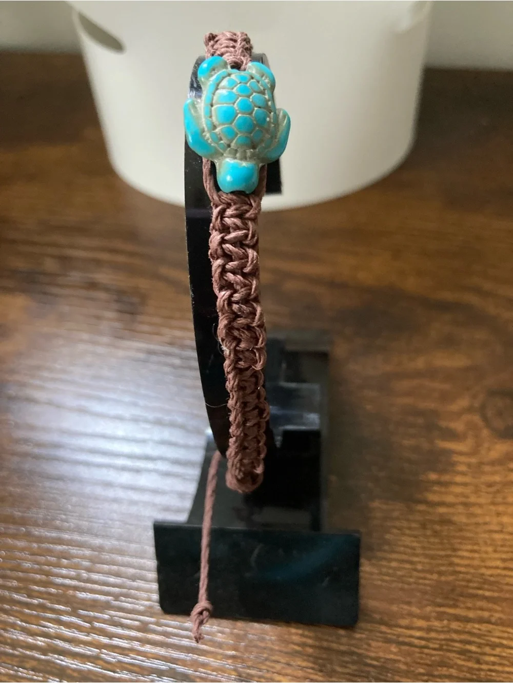Hand Crafted Brown Cord Bracelet with Turquoise Turtle Accent