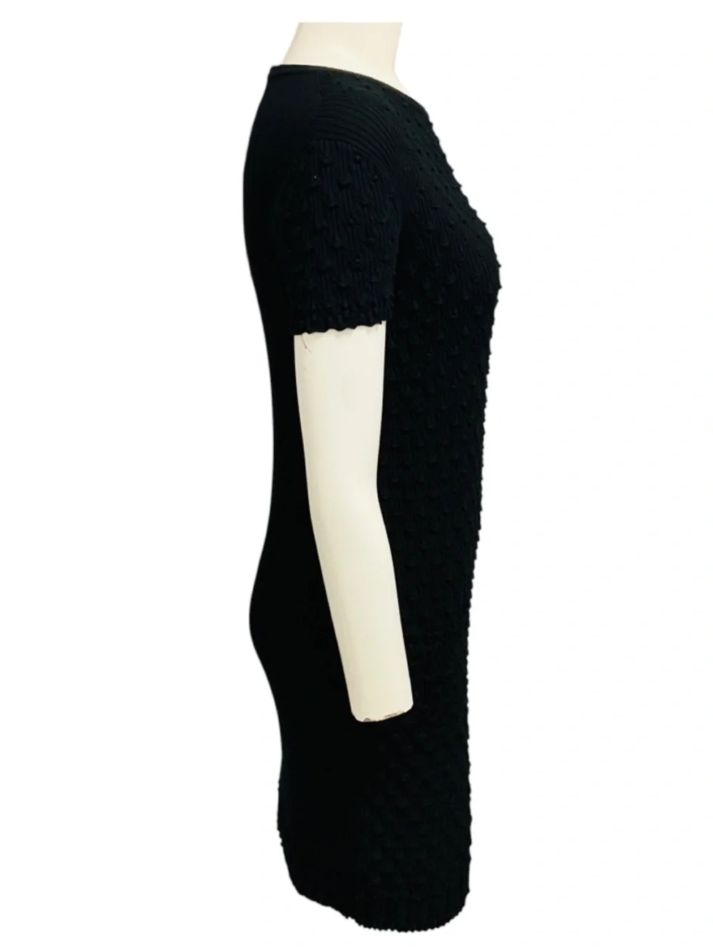 Chanel Black 2018 Textured Cotton Pique Ribbed Knit Short Sleeved Dress with CC