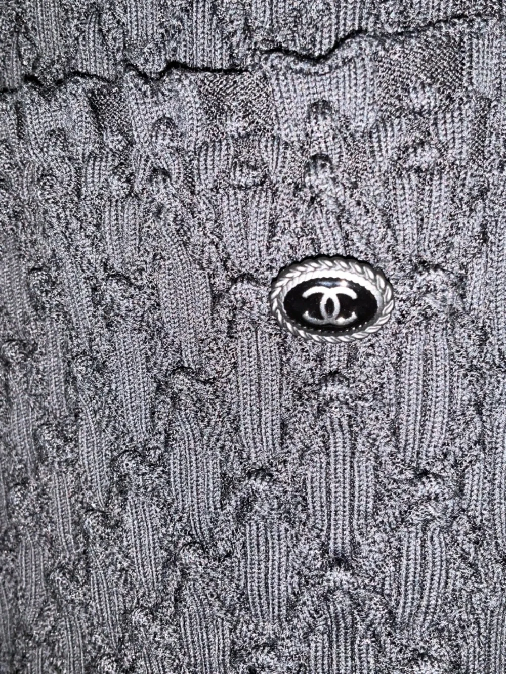Chanel Black 2018 Textured Cotton Pique Ribbed Knit Short Sleeved Dress with CC