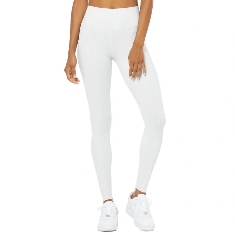 ALO Yoga Vapor Leopard High Waist Ankle Leggings White L NWT