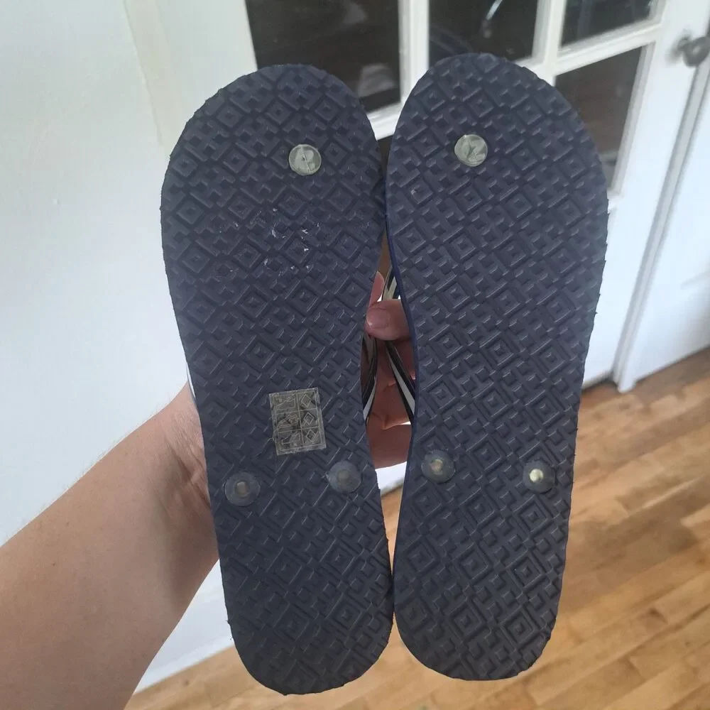 NEW Tory Burch Coastline Blue Compass Flip Flop Logo Women's Size 8 Thong Sandal