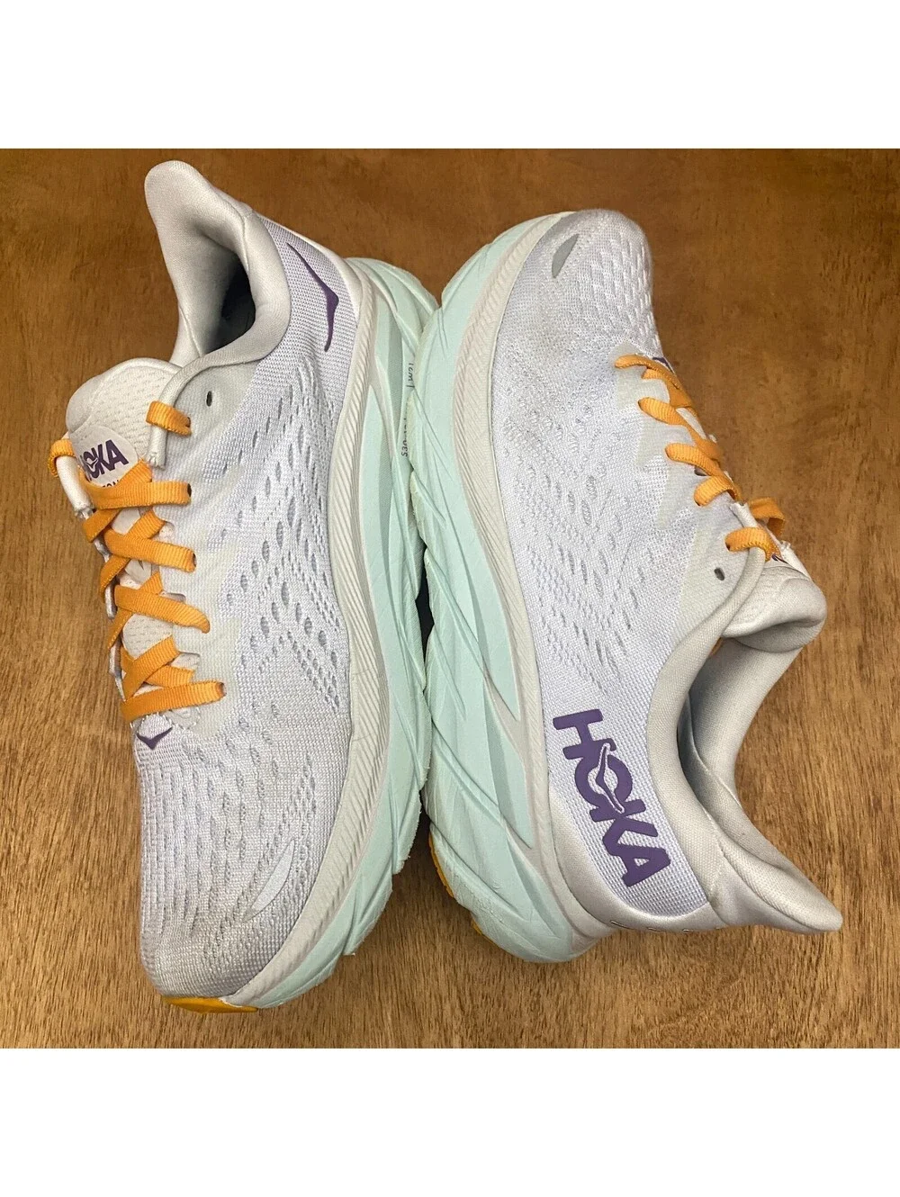 Hoka One One Clifton 8 Running Shoes Womens Sz 6.5 B White Sneakers 1119394 BDBW