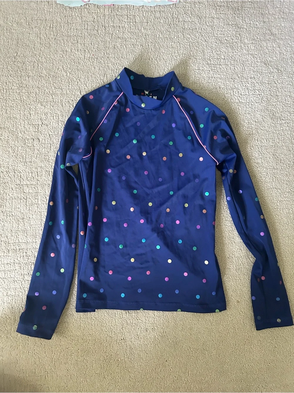 Mini Boden girls long sleeve rashguard swim top size large polka dot