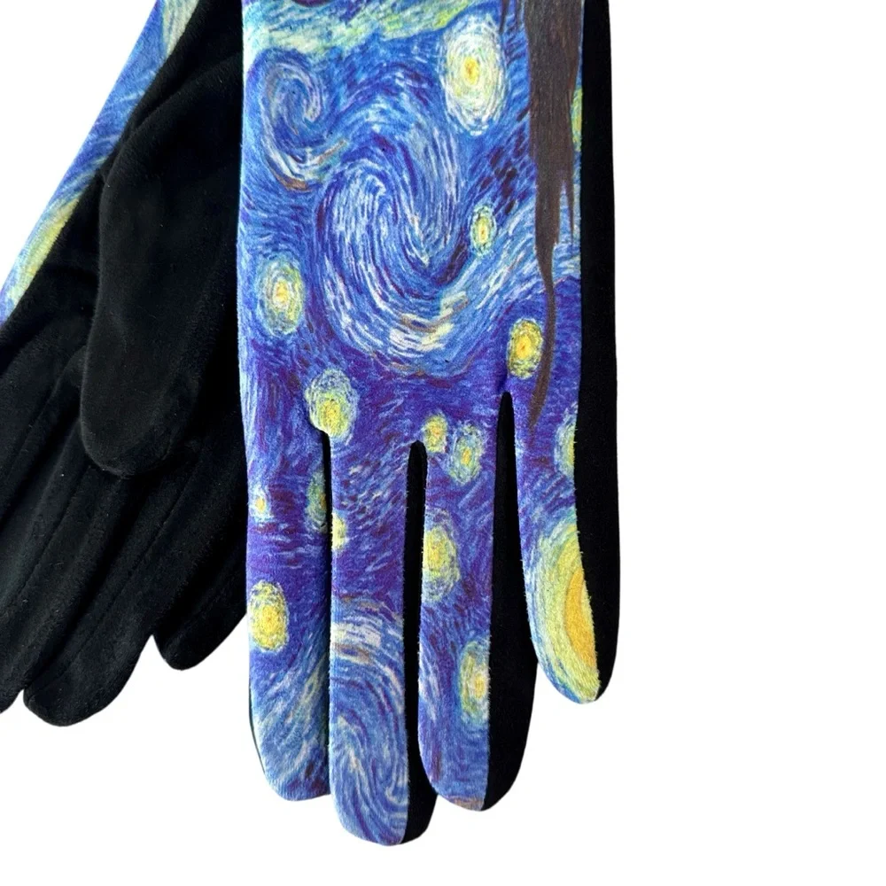 Micro Suede Gloves Van Gogh Starry Night Inspired New One Size Fits Most