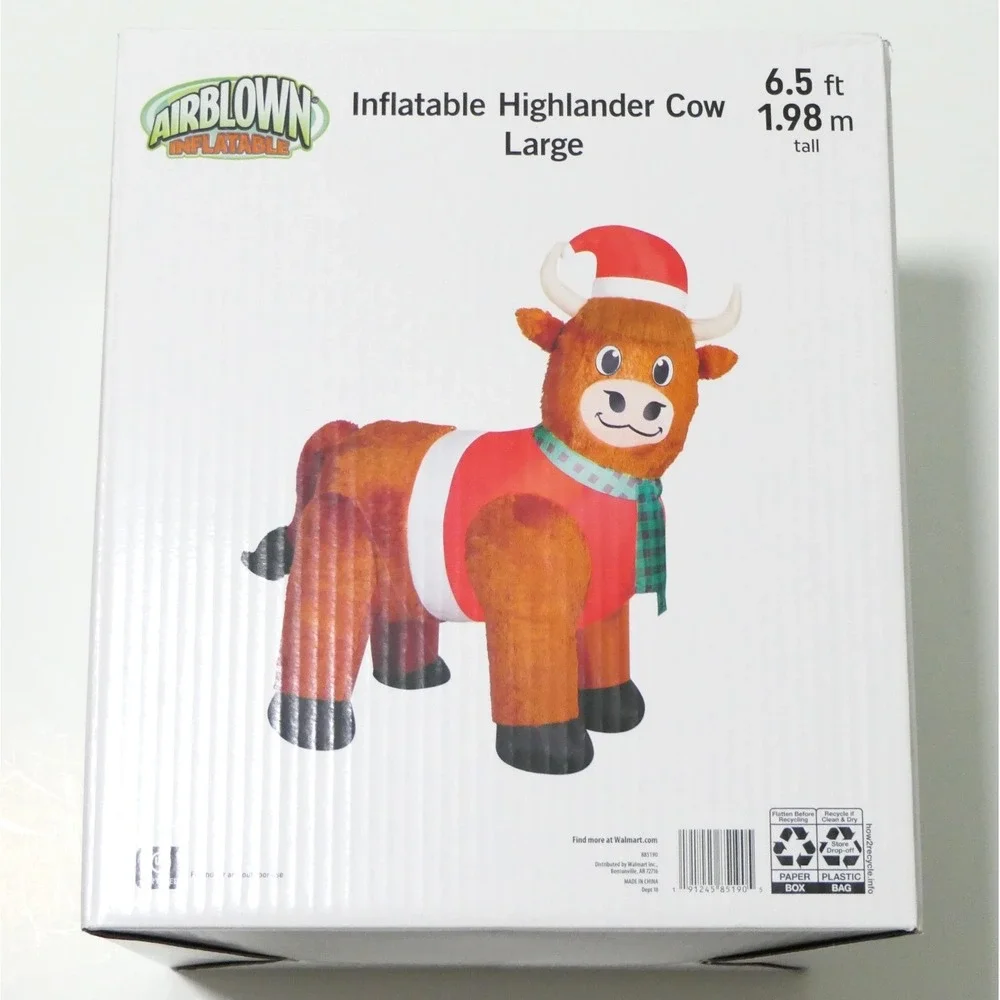 Gemmy Highlander Cow Airblown Inflatable Large 6.5 Ft Fuzzy Christmas Yard Decor